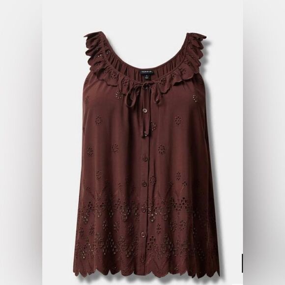 Torrid Eyelet Ruffle Tie Front Tank Top - Picture 4 of 6